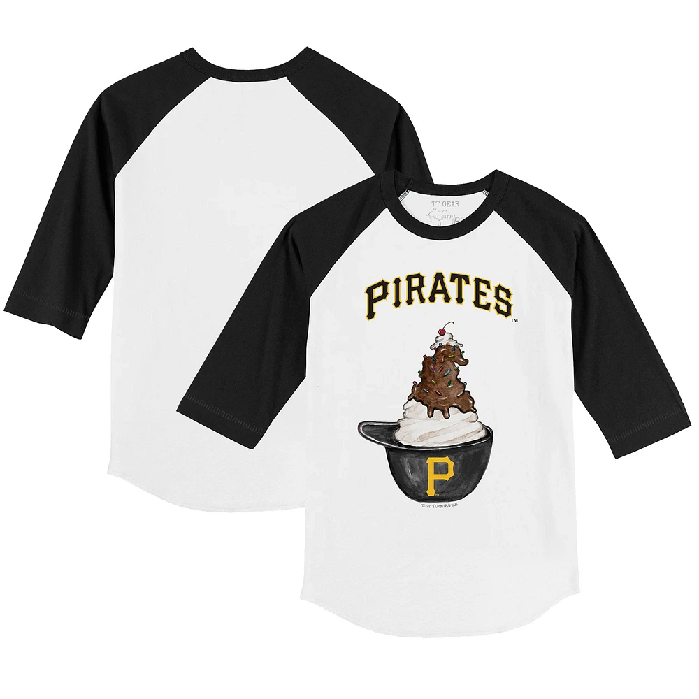 Toddler Tiny Turnip White/Black Pittsburgh Pirates Sundae Helmet 3/4-Sleeve Raglan T-Shirt