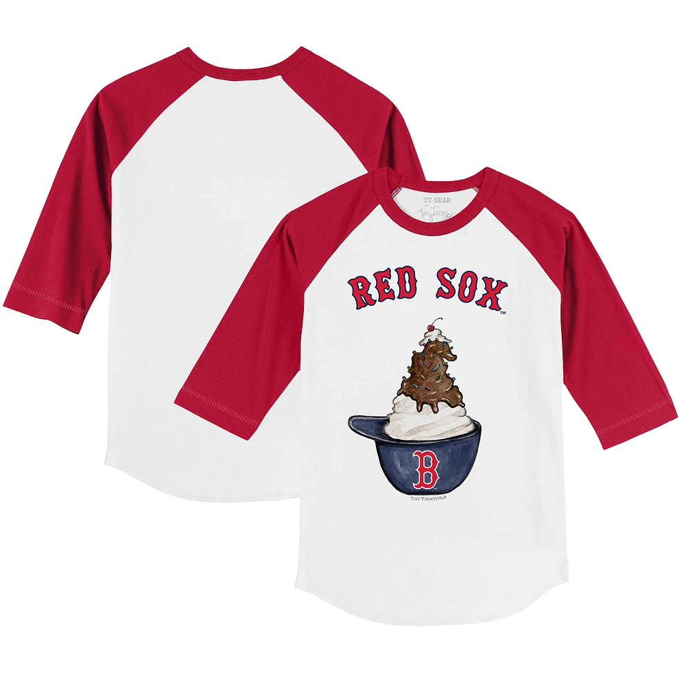 Toddler Tiny Turnip White/Red Boston Red Sox Sundae Helmet 3/4-Sleeve Raglan T-Shirt