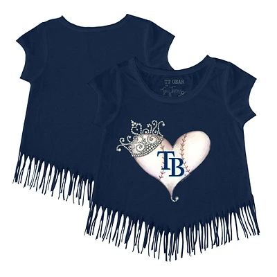Girls Toddler Tiny Turnip Navy Tampa Bay Rays Tiara Heart Fringe T-Shirt