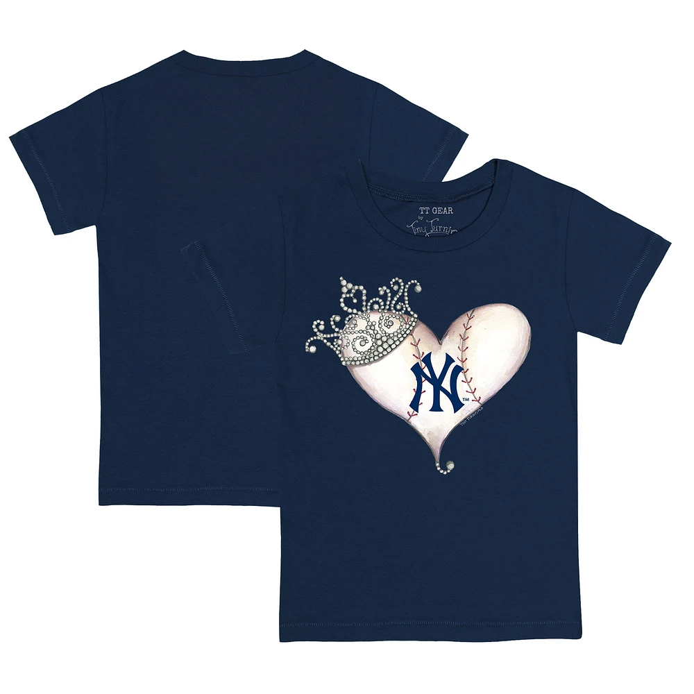 Toddler Tiny Turnip Navy New York Yankees Tiara Heart T-Shirt