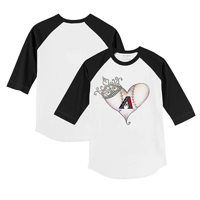 Toddler Tiny Turnip White/Black Arizona Diamondbacks Tiara Heart 3/4-Sleeve Raglan T-Shirt