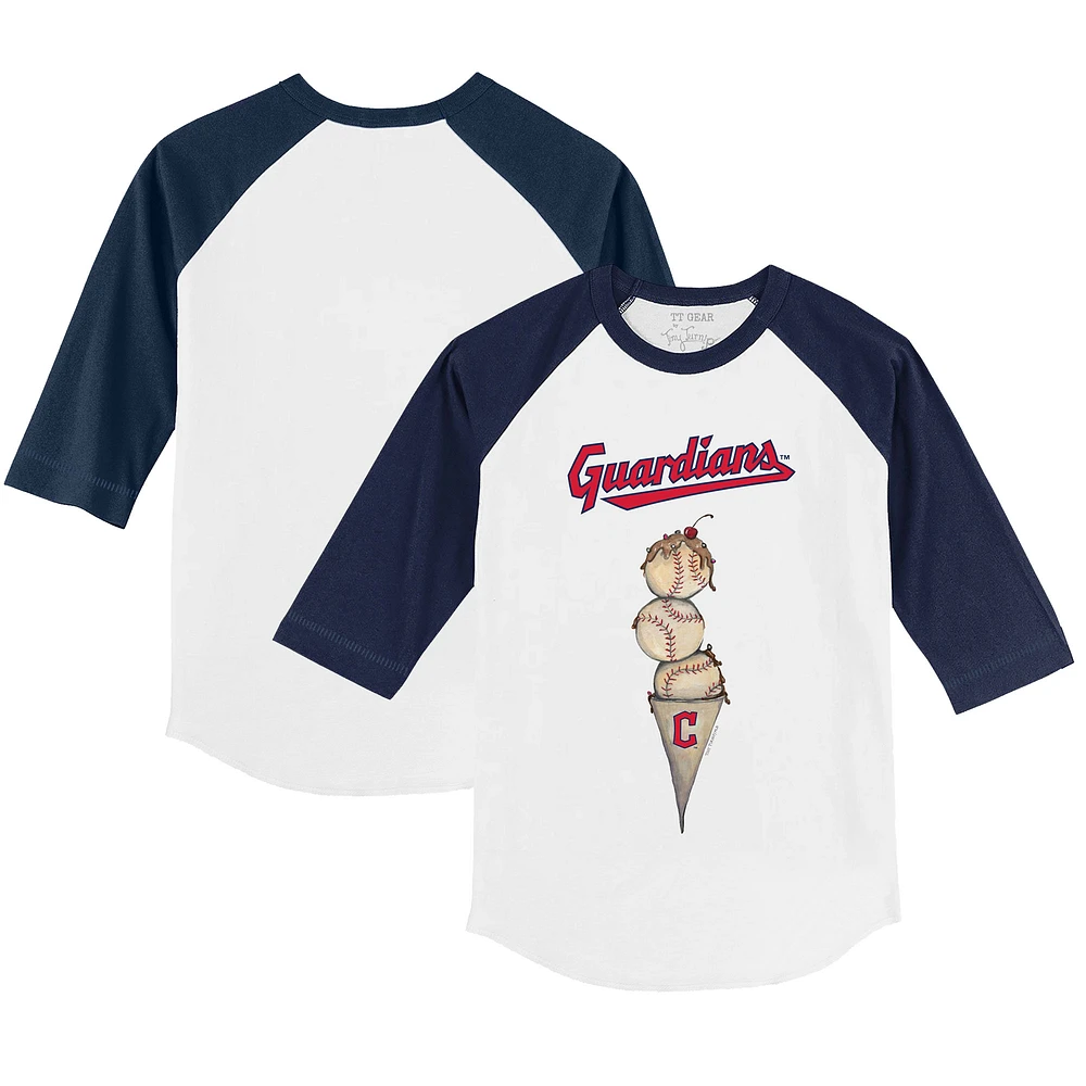 Toddler Tiny Turnip White/Navy Cleveland Guardians Triple Scoop 3/4-Sleeve Raglan T-Shirt