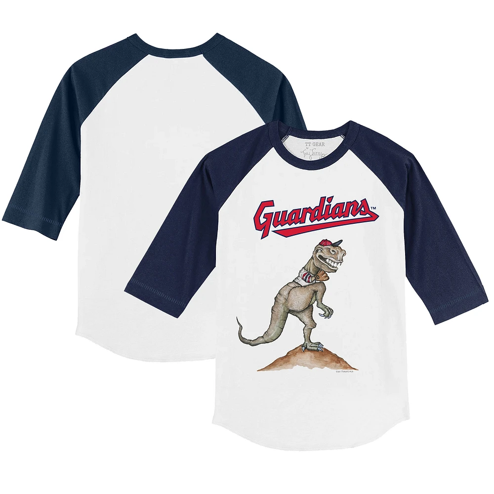 Toddler Tiny Turnip White/Navy Cleveland Guardians TT Rex 3/4-Sleeve Raglan T-Shirt