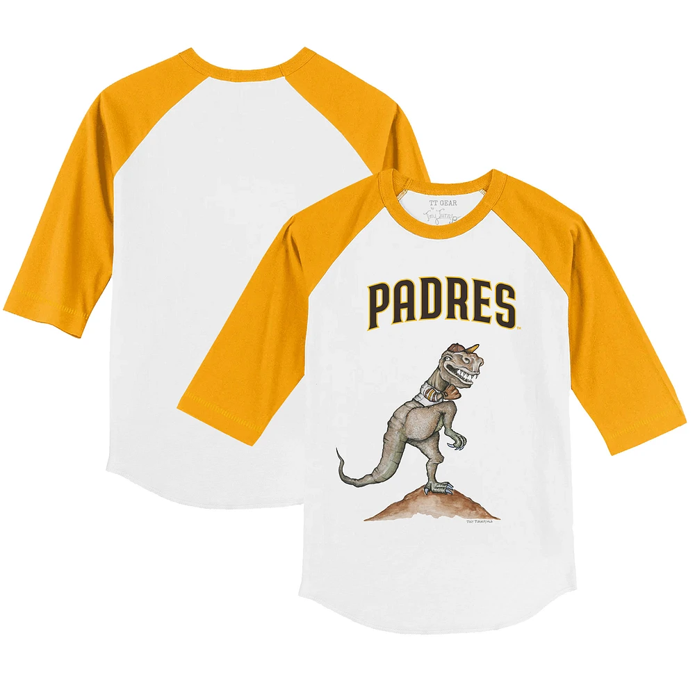 Toddler Tiny Turnip White/Gold San Diego Padres TT Rex 3/4-Sleeve Raglan T-Shirt