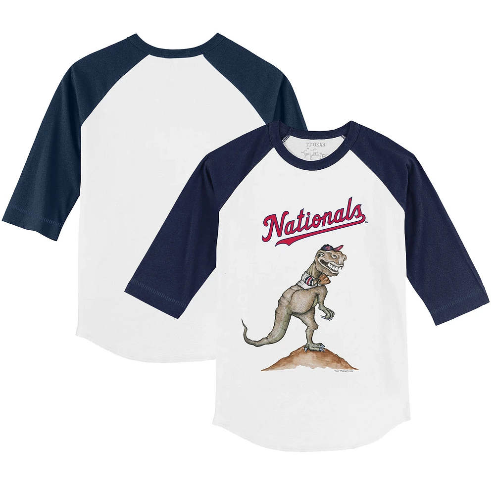 Toddler Tiny Turnip White/Navy Washington Nationals TT Rex 3/4-Sleeve Raglan T-Shirt