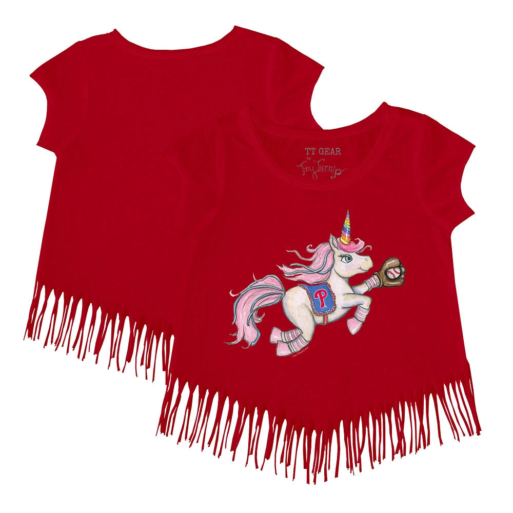Girls Toddler Tiny Turnip Red Philadelphia Phillies Unicorn Fringe T-Shirt