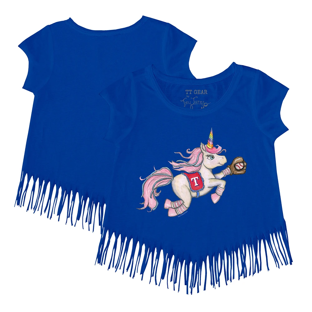 Girls Toddler Tiny Turnip Royal Texas Rangers Unicorn Fringe T-Shirt