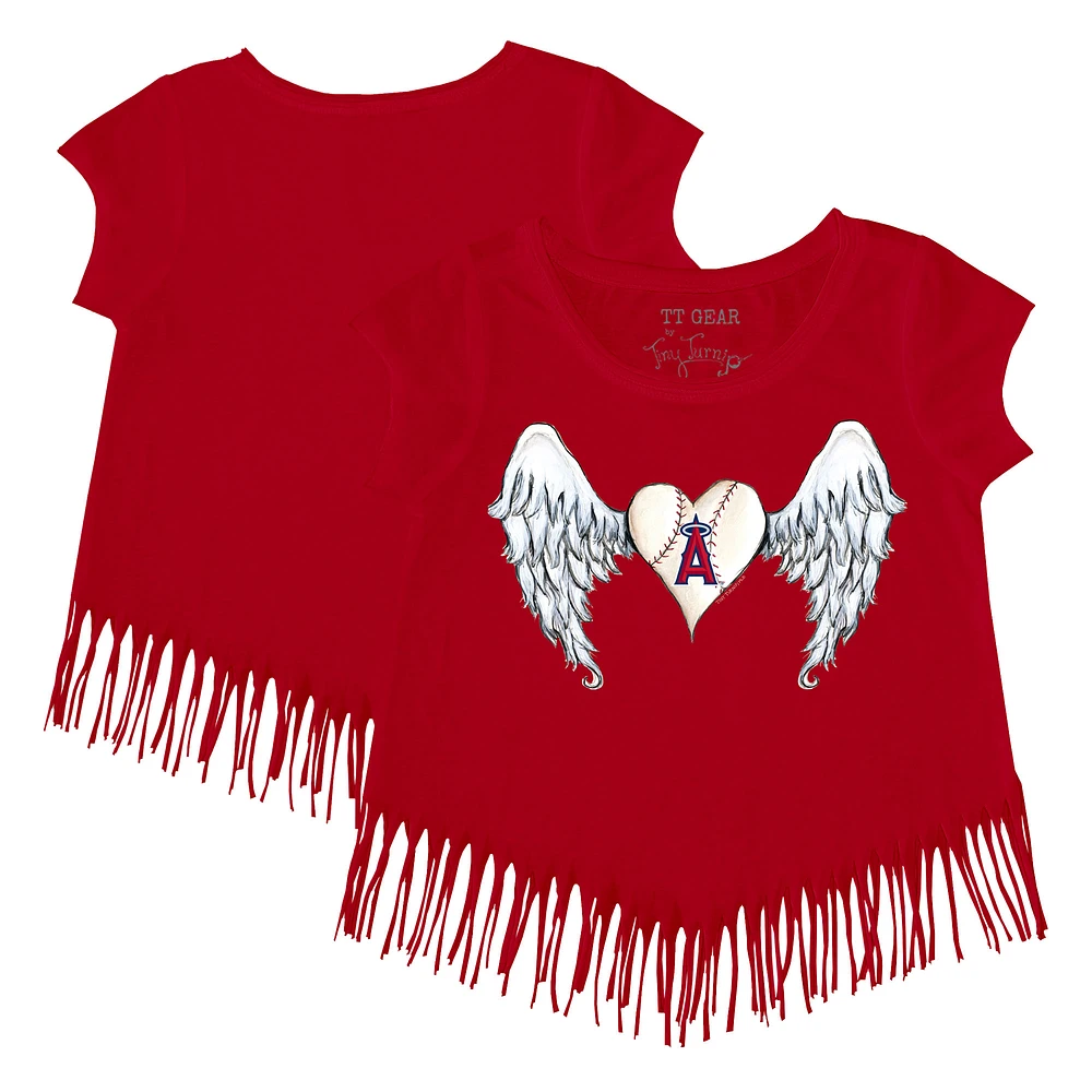 Girls Youth Tiny Turnip Red Los Angeles Angels Angel Wings Fringe T-Shirt