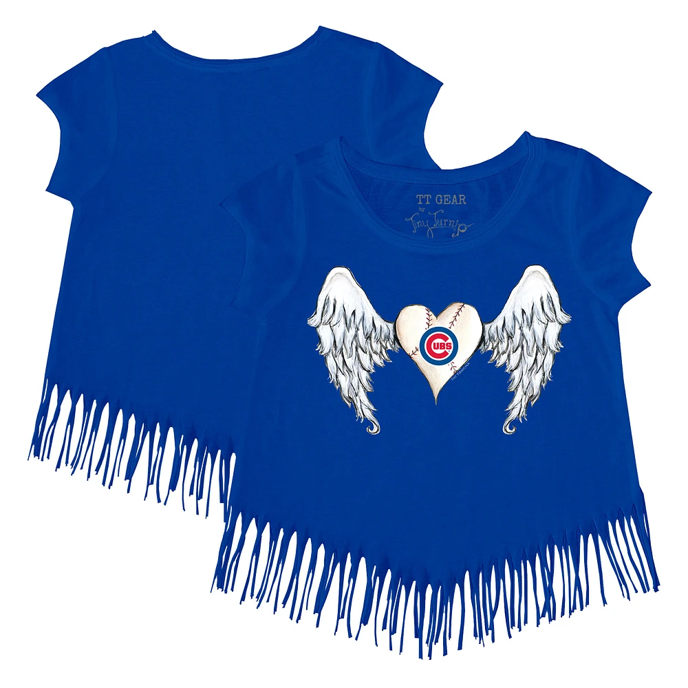 Girls Youth Tiny Turnip Royal Chicago Cubs Angel Wings Fringe T-Shirt