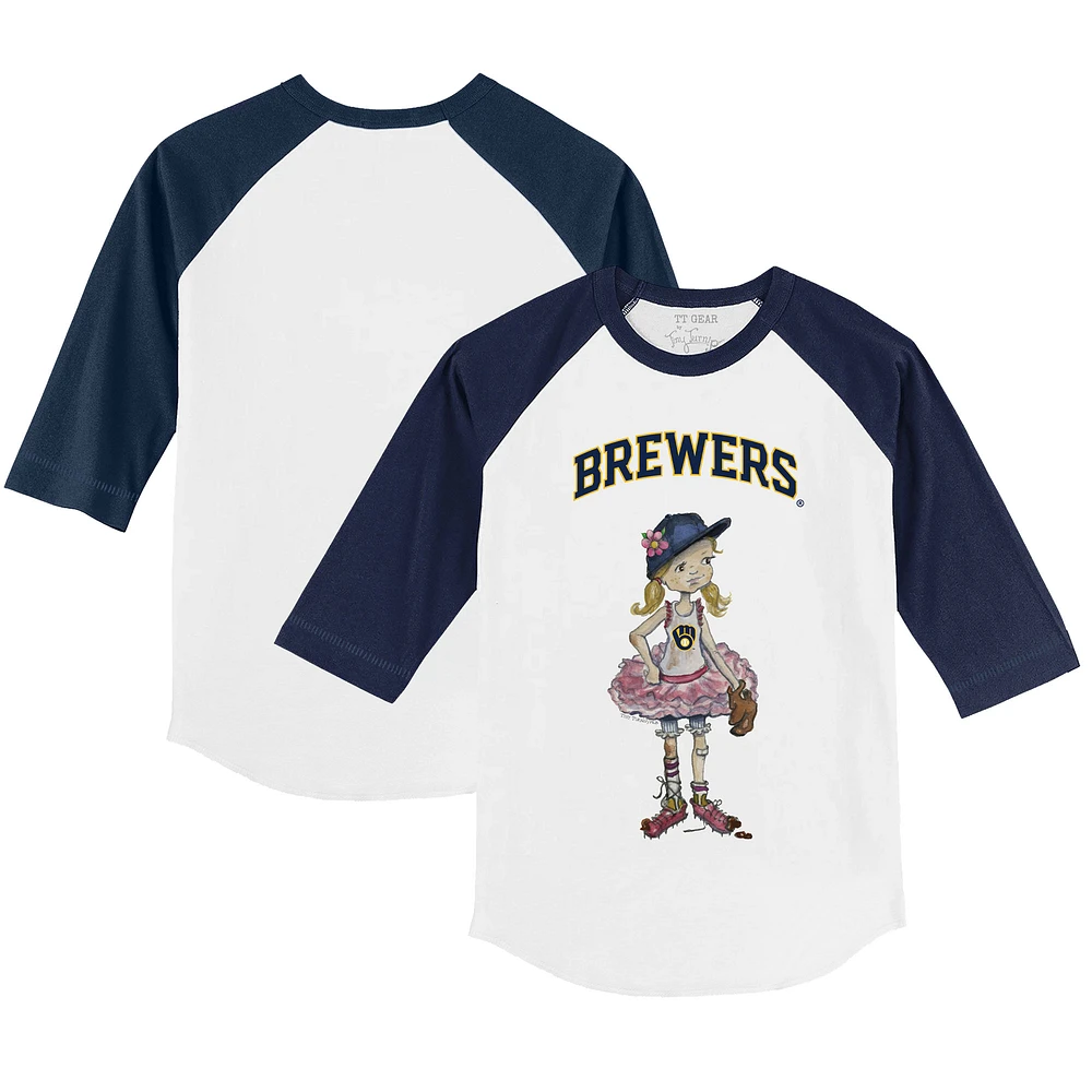Youth Tiny Turnip White/Navy Milwaukee Brewers Babes 3/4-Sleeve Raglan T-Shirt