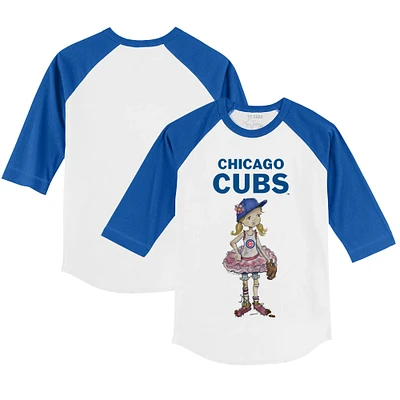 Youth Tiny Turnip White/Royal Chicago Cubs Babes 3/4-Sleeve Raglan T-Shirt