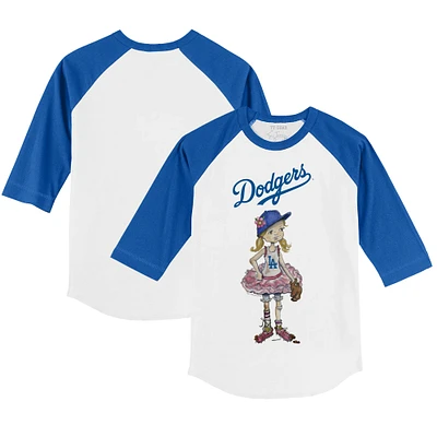 Youth Tiny Turnip White/Royal Los Angeles Dodgers Babes 3/4-Sleeve Raglan T-Shirt