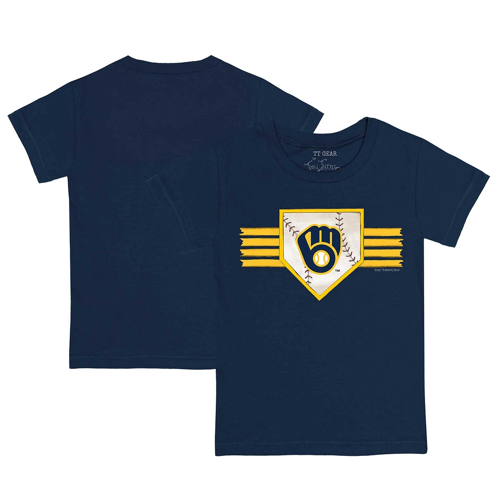 Youth Tiny Turnip Navy Milwaukee Brewers Base Stripe T-Shirt