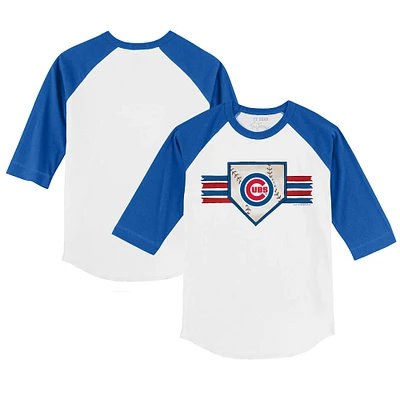 Youth Tiny Turnip White/Royal Chicago Cubs Base Stripe 3/4-Sleeve Raglan T-Shirt
