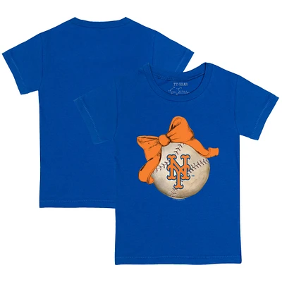 Youth Tiny Turnip Royal New York Mets Baseball Bow T-Shirt