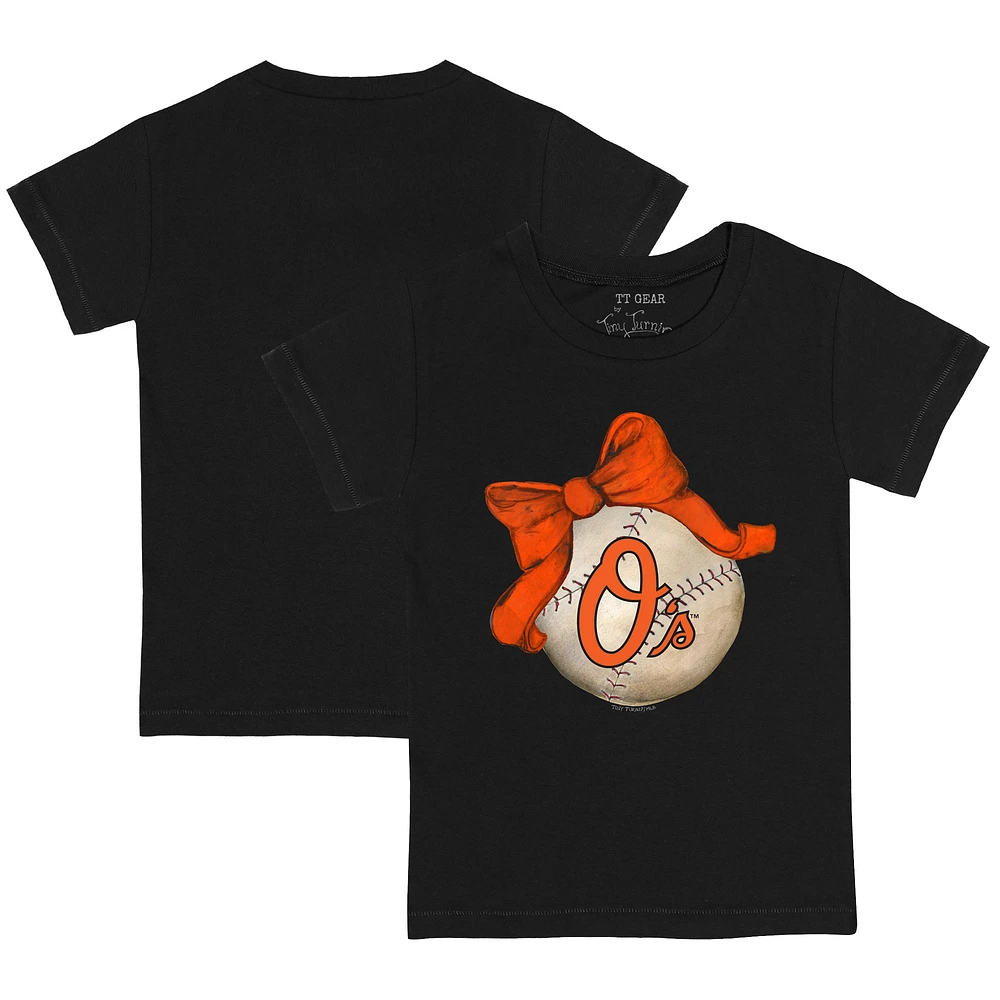 Youth Tiny Turnip Black Baltimore Orioles Baseball Bow T-Shirt