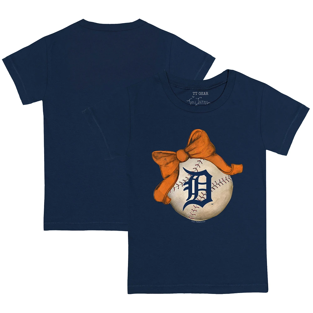Youth Tiny Turnip Navy Detroit Tigers Baseball Bow T-Shirt