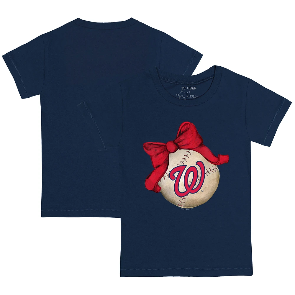 Youth Tiny Turnip Navy Washington Nationals Baseball Bow T-Shirt