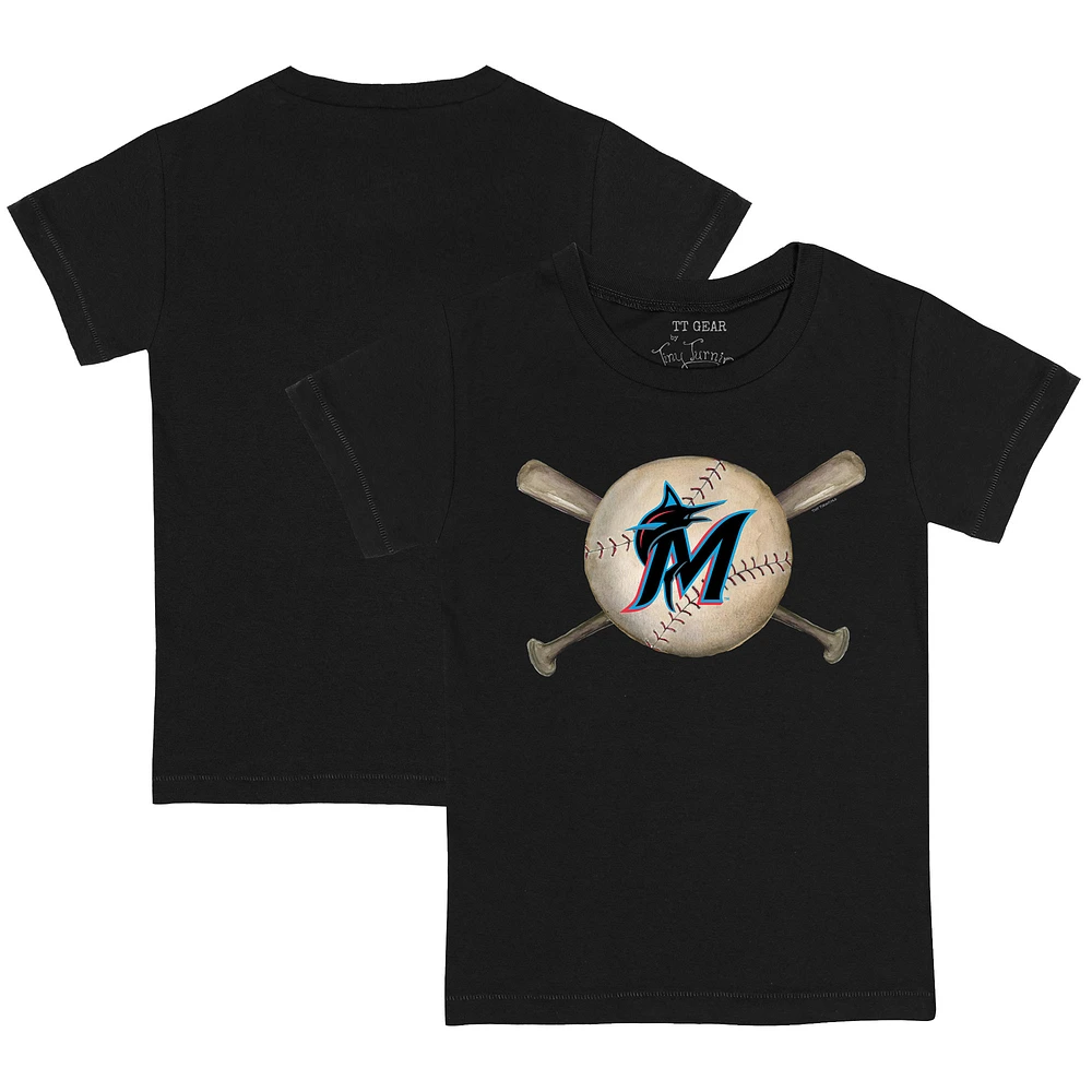 Youth Tiny Turnip Black Miami Marlins Baseball Cross Bats T-Shirt