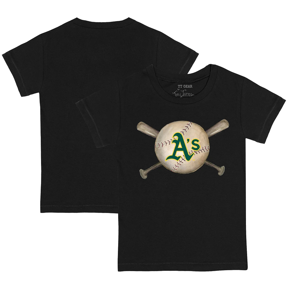Youth Tiny Turnip Black Athletics Baseball Cross Bats T-Shirt