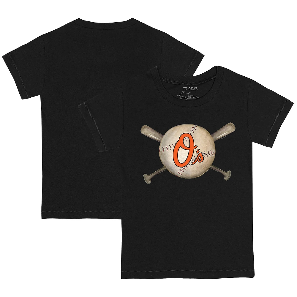 Youth Tiny Turnip Black Baltimore Orioles Baseball Cross Bats T-Shirt