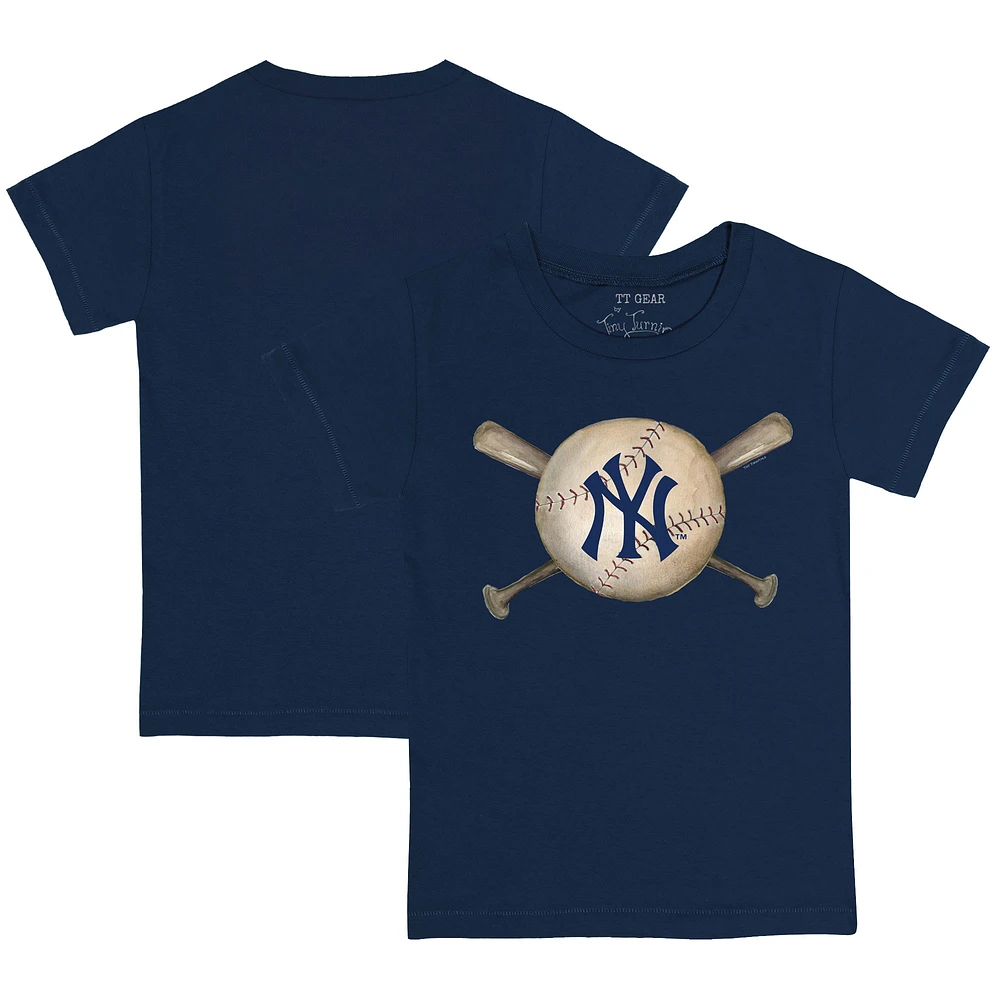 Youth Tiny Turnip Navy New York Yankees Baseball Cross Bats T-Shirt