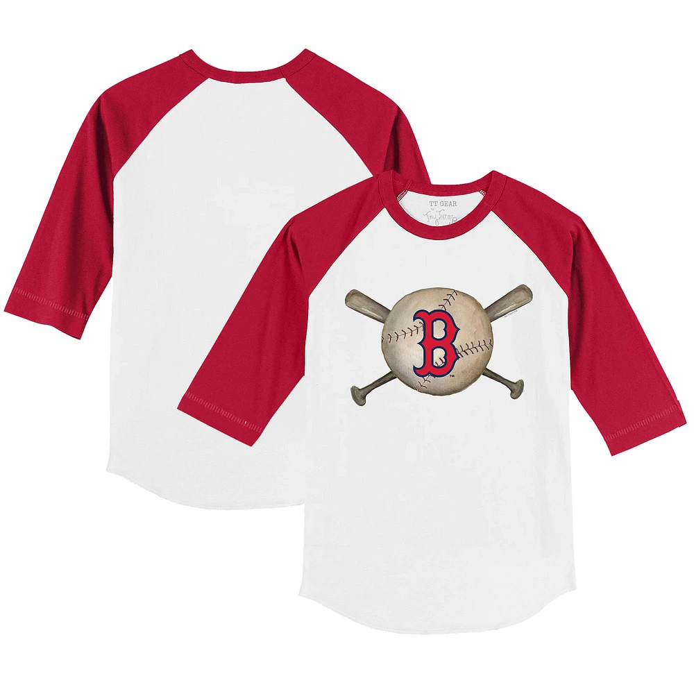 Youth Tiny Turnip White/Red Boston Red Sox Baseball Cross Bats 3/4-Sleeve Raglan T-Shirt