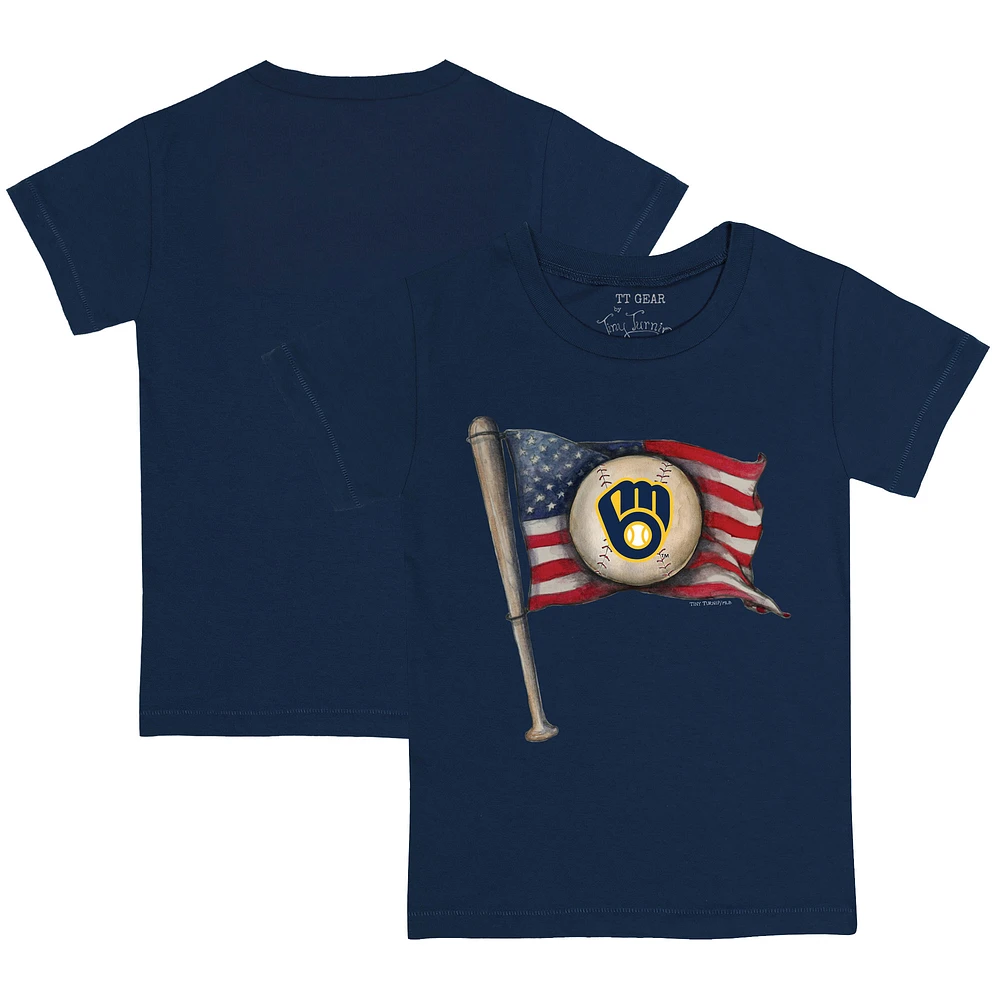 Youth Tiny Turnip Navy Milwaukee Brewers Baseball Flag T-Shirt