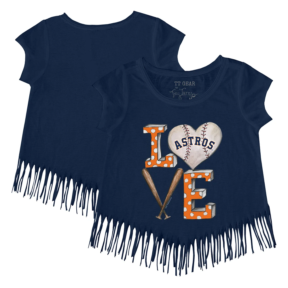 Girls Youth Tiny Turnip Navy Houston Astros Baseball Love Fringe T-Shirt