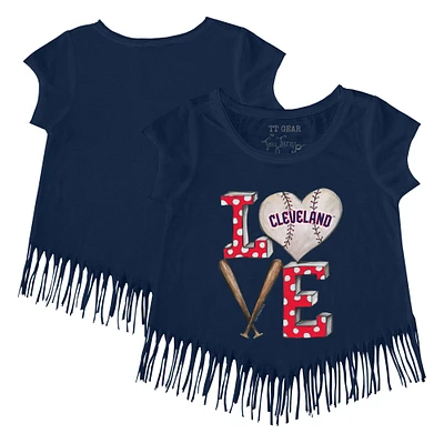 Girls Youth Tiny Turnip Navy Cleveland Guardians Baseball Love Fringe T-Shirt