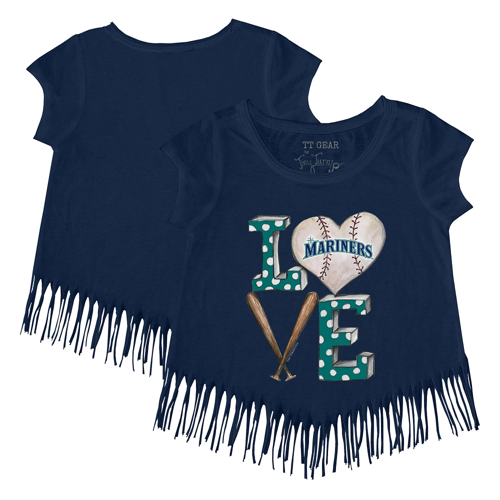 Girls Youth Tiny Turnip Navy Seattle Mariners Baseball Love Fringe T-Shirt