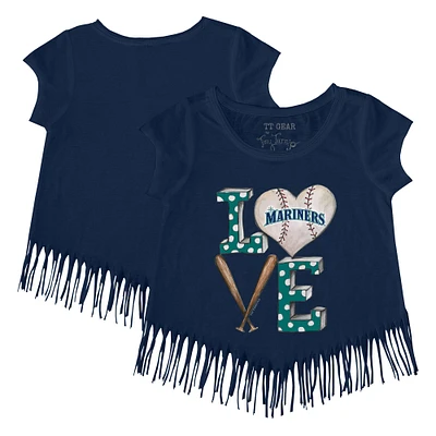 Girls Youth Tiny Turnip Navy Seattle Mariners Baseball Love Fringe T-Shirt