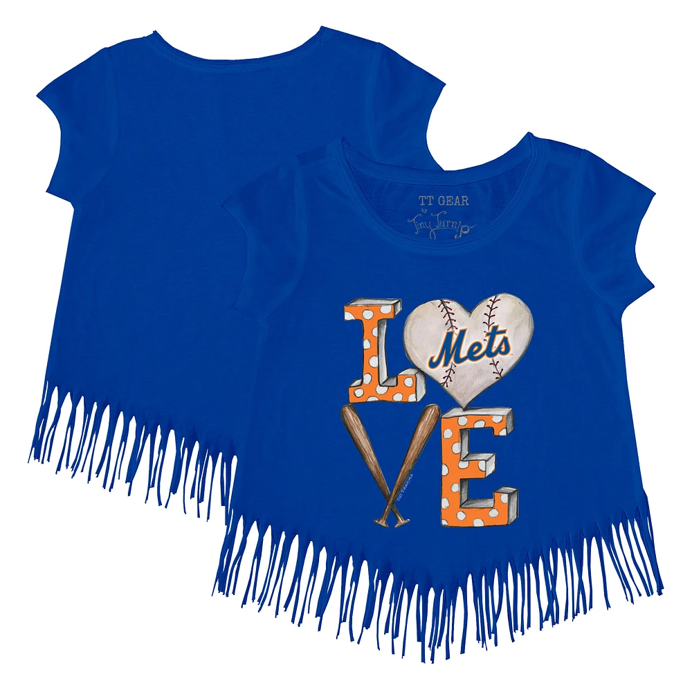 Girls Youth Tiny Turnip Royal New York Mets Baseball Love Fringe T-Shirt