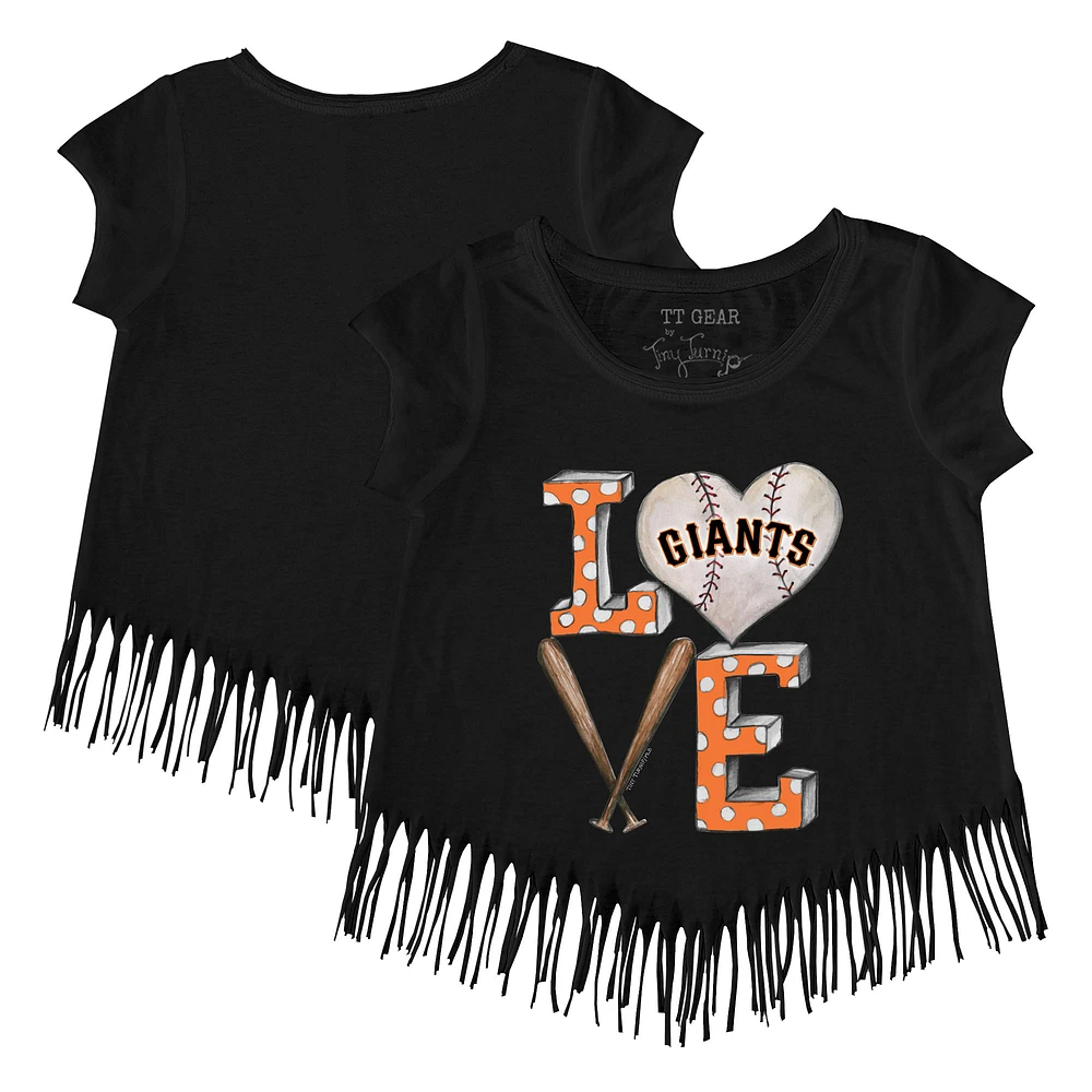 Girls Youth Tiny Turnip Black San Francisco Giants Baseball Love Fringe T-Shirt