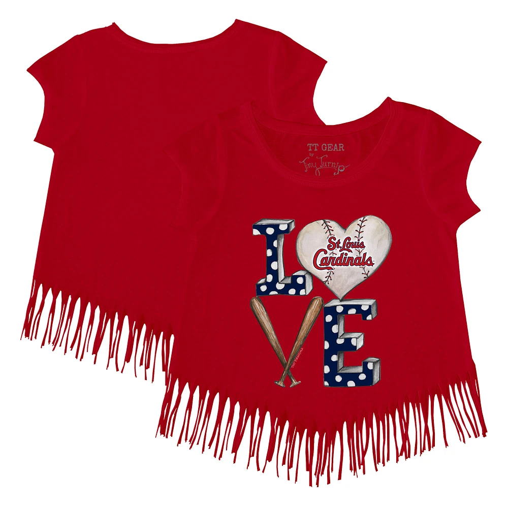 Girls Youth Tiny Turnip Red St. Louis Cardinals Baseball Love Fringe T-Shirt