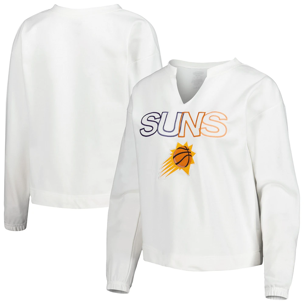 Women's Concepts Sport White Phoenix Suns Sunray Notch Neck Long Sleeve Top