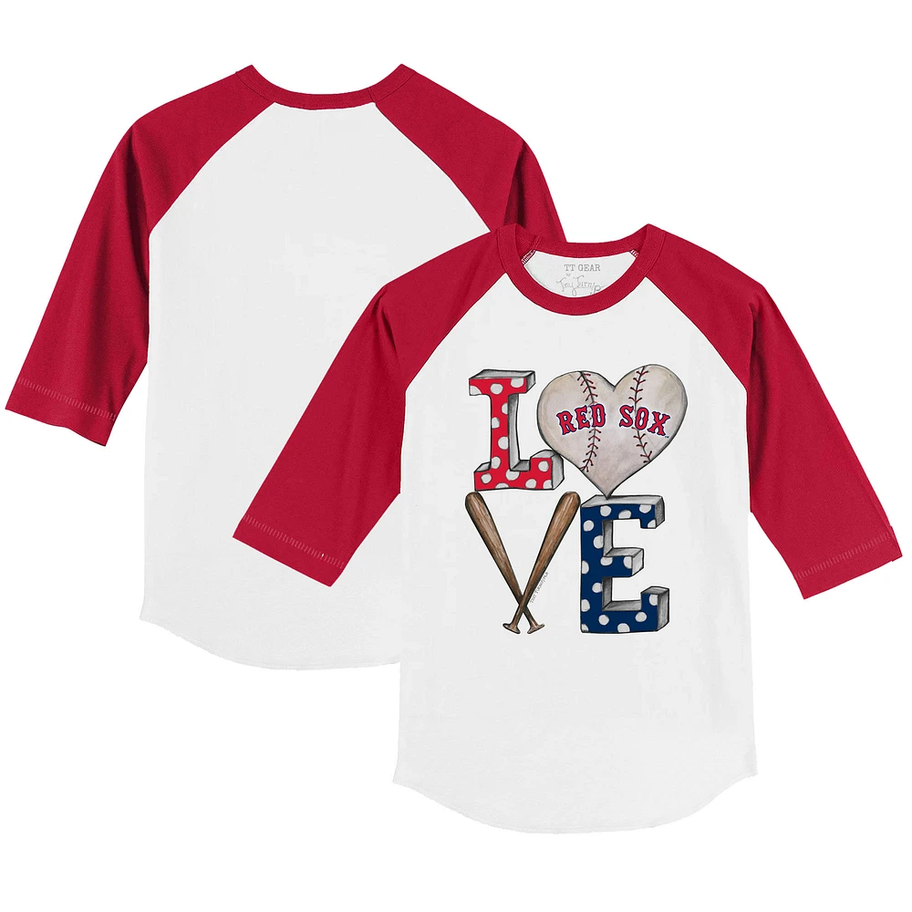 Youth Tiny Turnip White/Red Boston Red Sox Baseball Love 3/4-Sleeve Raglan T-Shirt