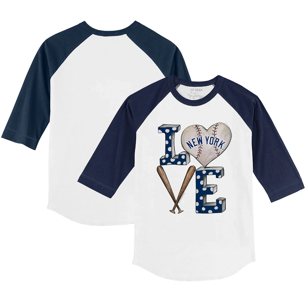 Youth Tiny Turnip White/Navy New York Yankees Baseball Love 3/4-Sleeve Raglan T-Shirt