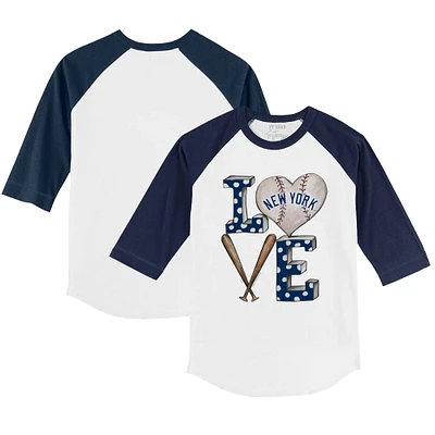 Youth Tiny Turnip White/Navy New York Yankees Baseball Love 3/4-Sleeve Raglan T-Shirt