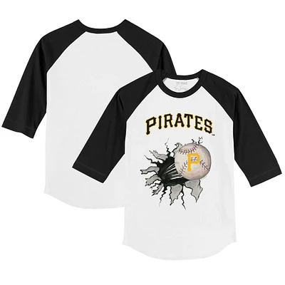 Youth Tiny Turnip White/Black Pittsburgh Pirates Baseball Tear 3/4-Sleeve Raglan T-Shirt
