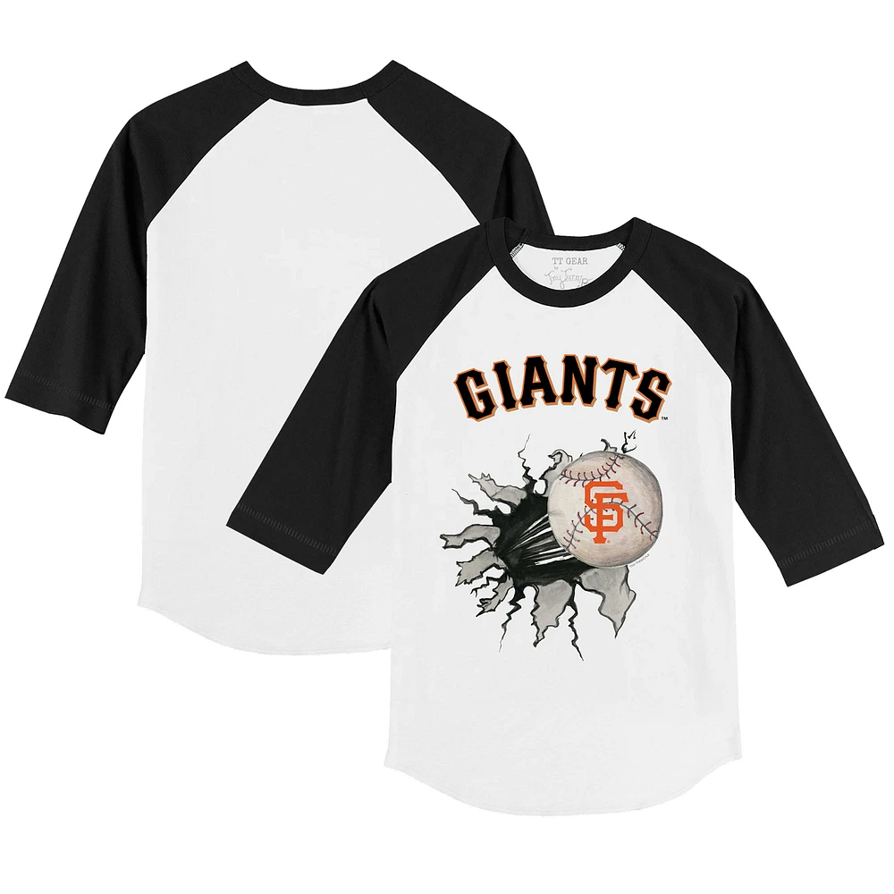 Youth Tiny Turnip White/Black San Francisco Giants Baseball Tear 3/4-Sleeve Raglan T-Shirt