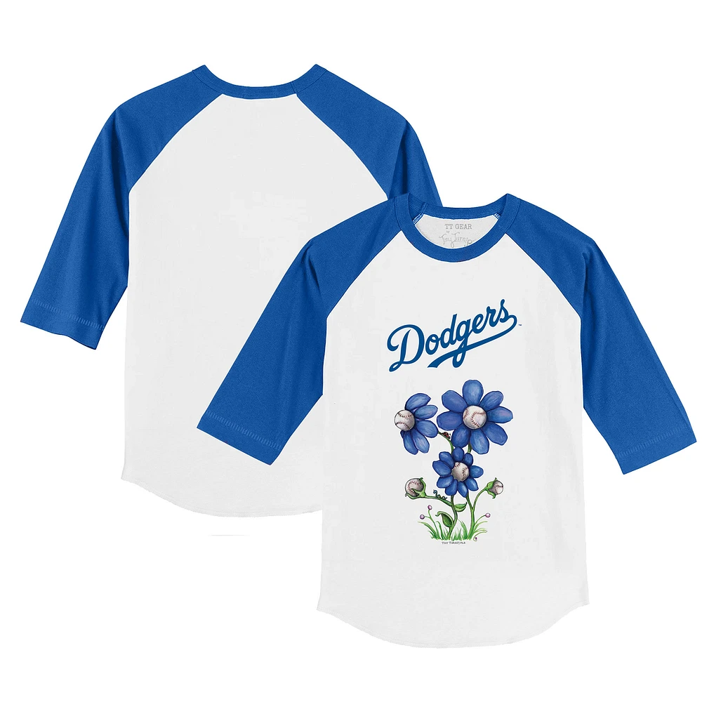 Youth Tiny Turnip White/Royal Los Angeles Dodgers Blooming Baseballs 3/4-Sleeve Raglan T-Shirt