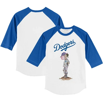 Youth Tiny Turnip White/Royal Los Angeles Dodgers Bubbles 3/4-Sleeve Raglan T-Shirt