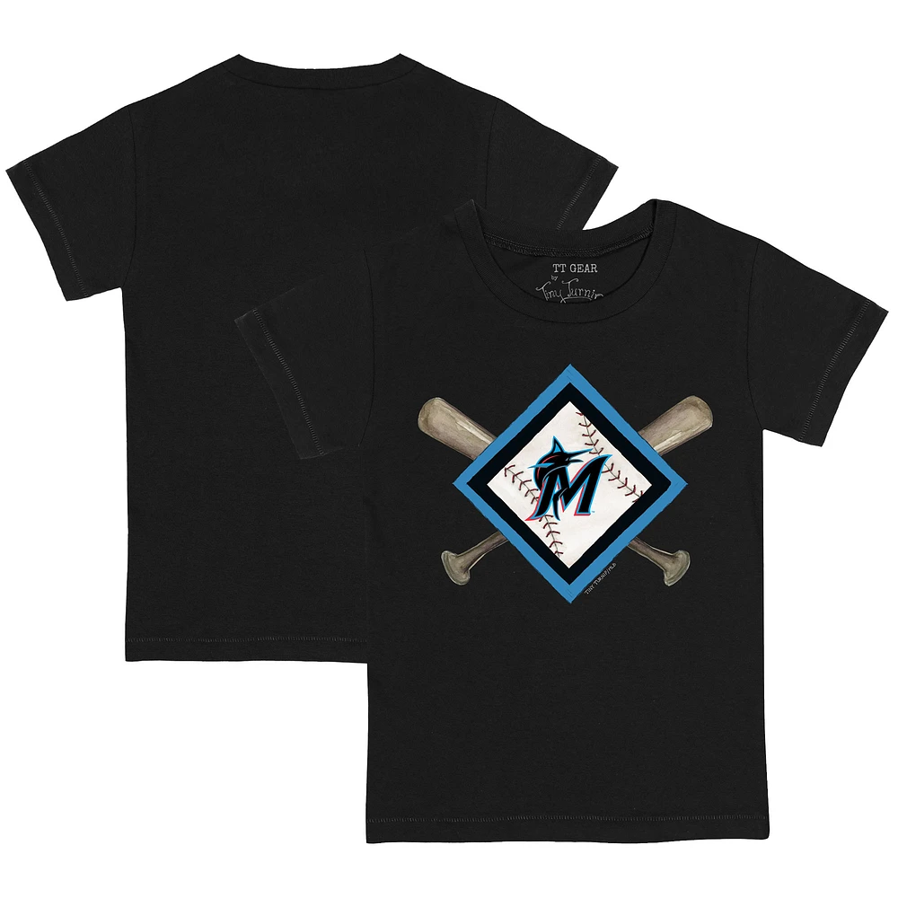 Youth Tiny Turnip Black Miami Marlins Diamond Cross Bats T-Shirt