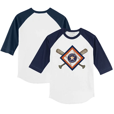 Youth Tiny Turnip White/Navy Houston Astros Diamond Cross Bats 3/4-Sleeve Raglan T-Shirt
