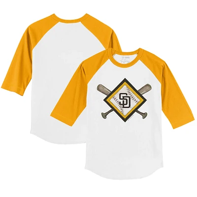 Youth Tiny Turnip White/Gold San Diego Padres Diamond Cross Bats 3/4-Sleeve Raglan T-Shirt