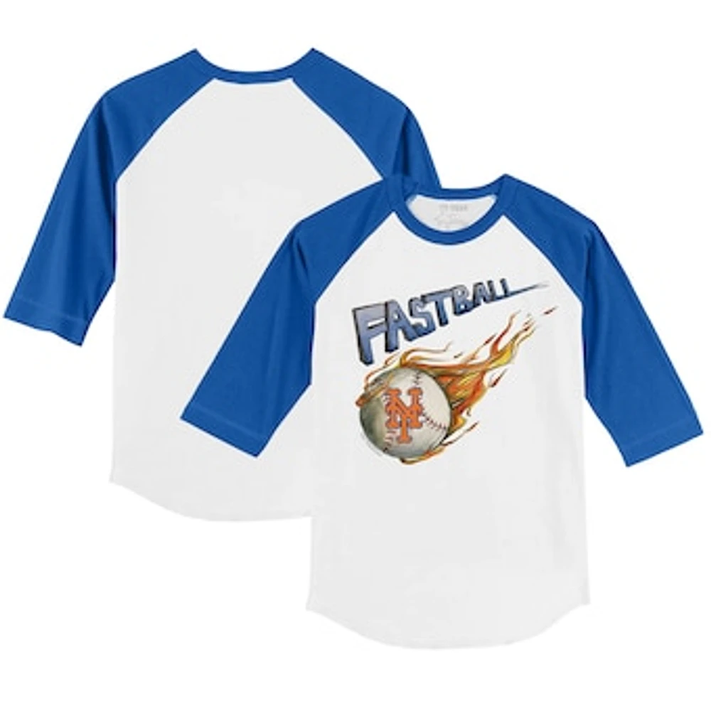 Youth Tiny Turnip White/Royal New York Mets Fastball 3/4-Sleeve Raglan T-Shirt