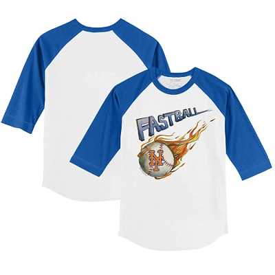 Youth Tiny Turnip White/Royal New York Mets Fastball 3/4-Sleeve Raglan T-Shirt