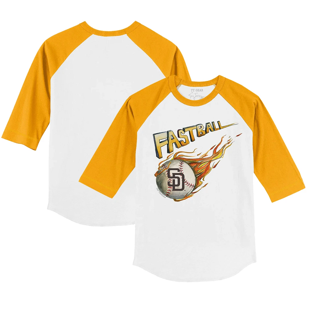 Youth Tiny Turnip White/Gold San Diego Padres Fastball 3/4-Sleeve Raglan T-Shirt