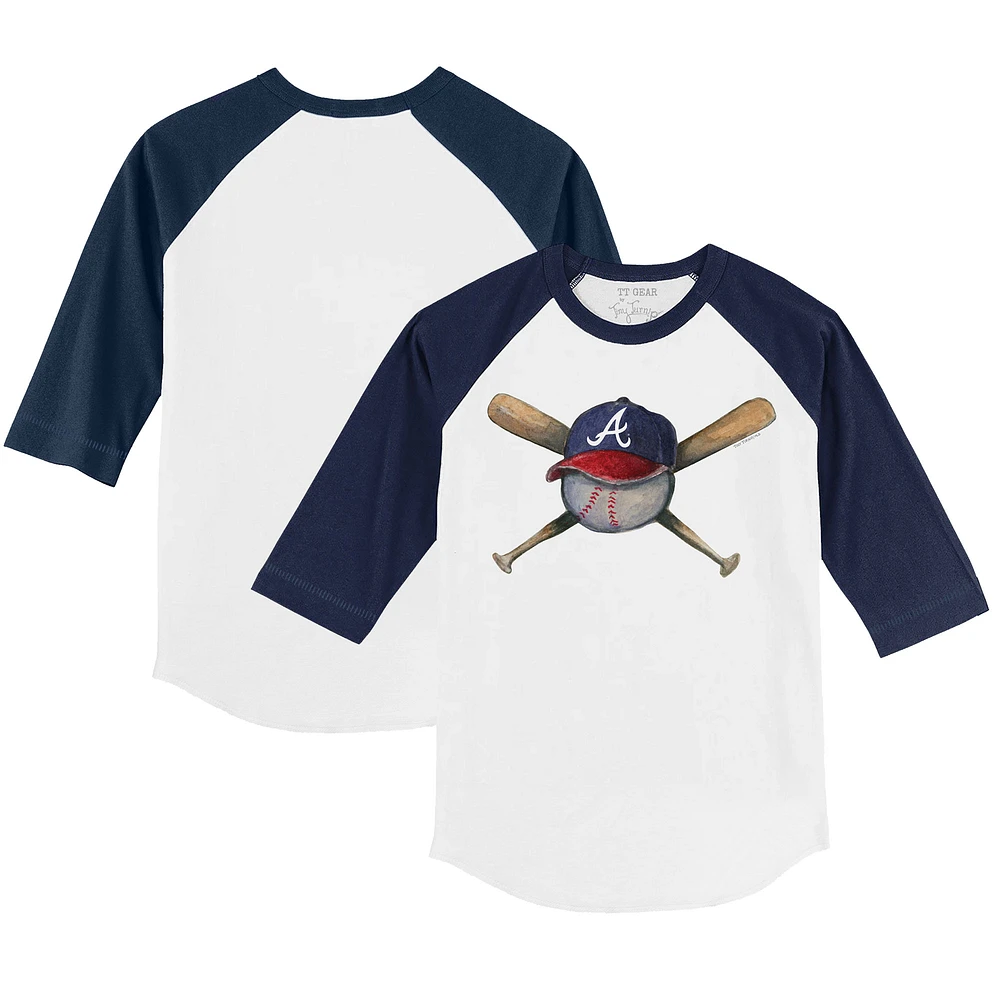 Youth Tiny Turnip White/Navy Atlanta Braves Hat Crossbats 3/4-Sleeve Raglan T-Shirt
